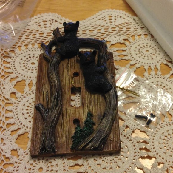 Light Switch Cover featuring cute bears, forest scene home decor - Picture 1 of 6